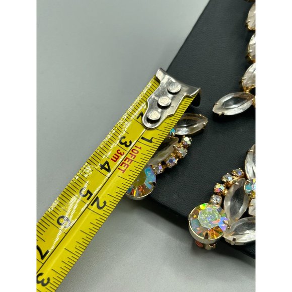 Vintage Rhinestones Brooch & Clip On Earrings Set Clear Stones AB Stones Finish - Picture 8 of 10